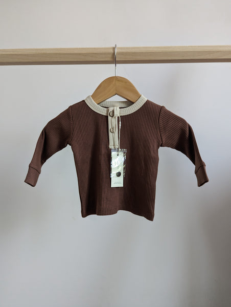 Quincy Mae Ribbed Henley Shirt (0-3M) - New with Tags