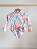 Tommy Bahamas Striped Long Sleeve Swimsuit with Bow (24M)